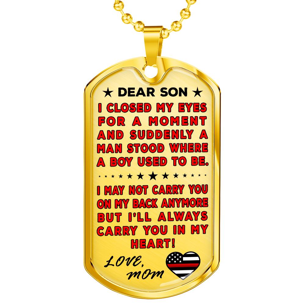 Firefighter Mom To Son "You're In My Heart" Dog Tag | Heroic Defender