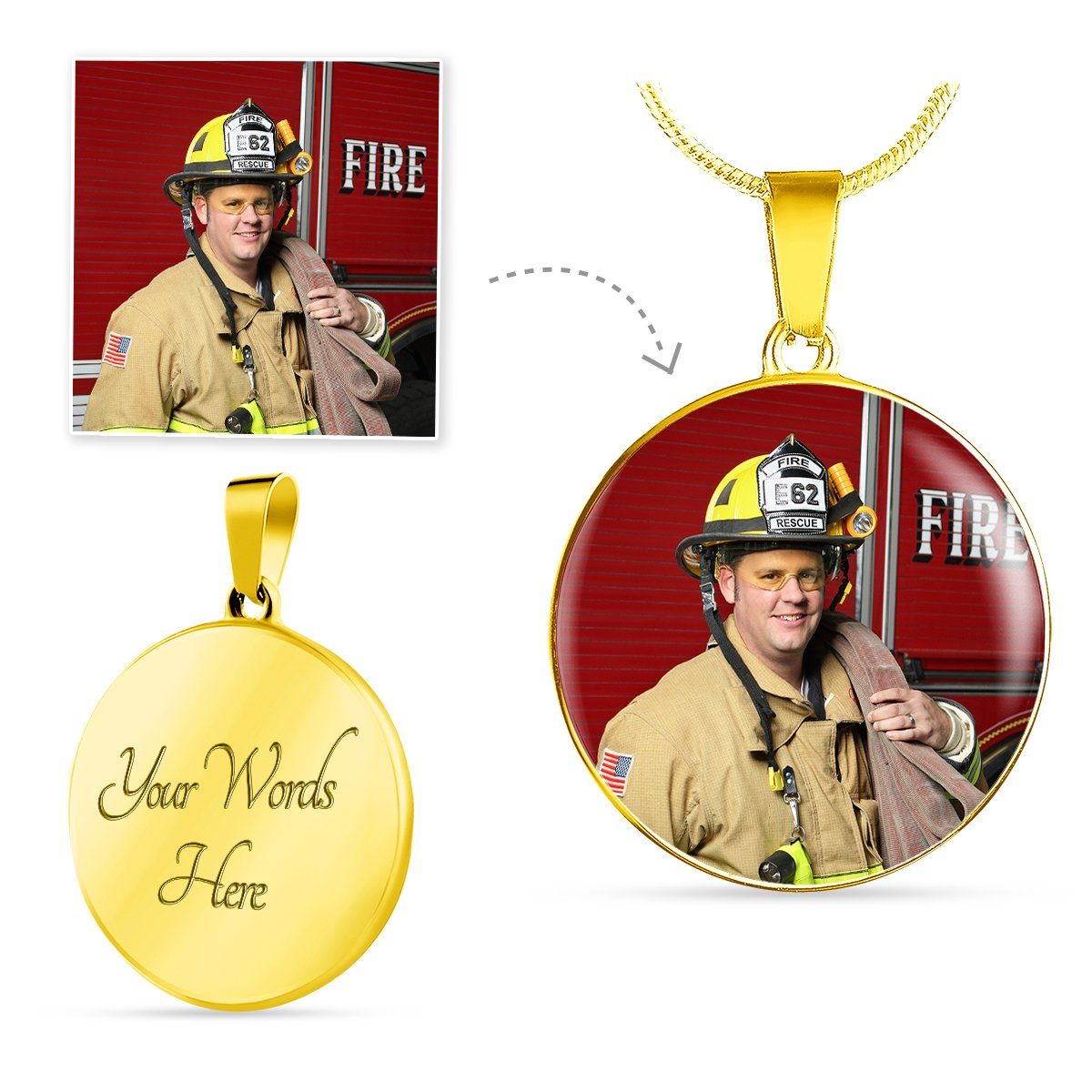 Firefighter Personalized Photo Circle Necklace - Heroic Defender