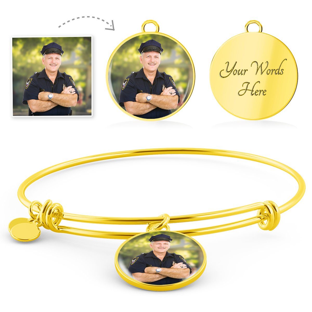 Law Enforcement Personalized Photo Circle Bangle Bracelet - Heroic Defender