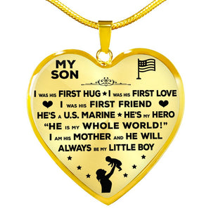 Marine Mom "I Am His Mother" Heart Necklace | Heroic Defender