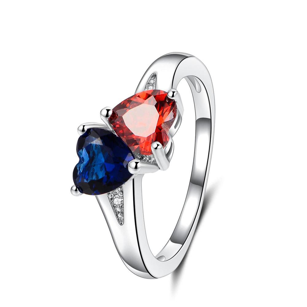 Police & Firefighter Blue / Red Crystal Heart Ring | Heroic Defender