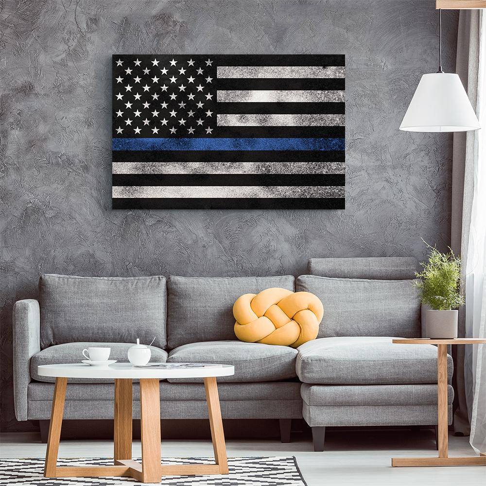 Thin Blue Line Grunge Flag Canvas Wall Art - Heroic Defender