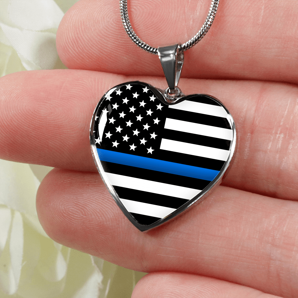 Thin Blue Line Heart Necklace - Heroic Defender