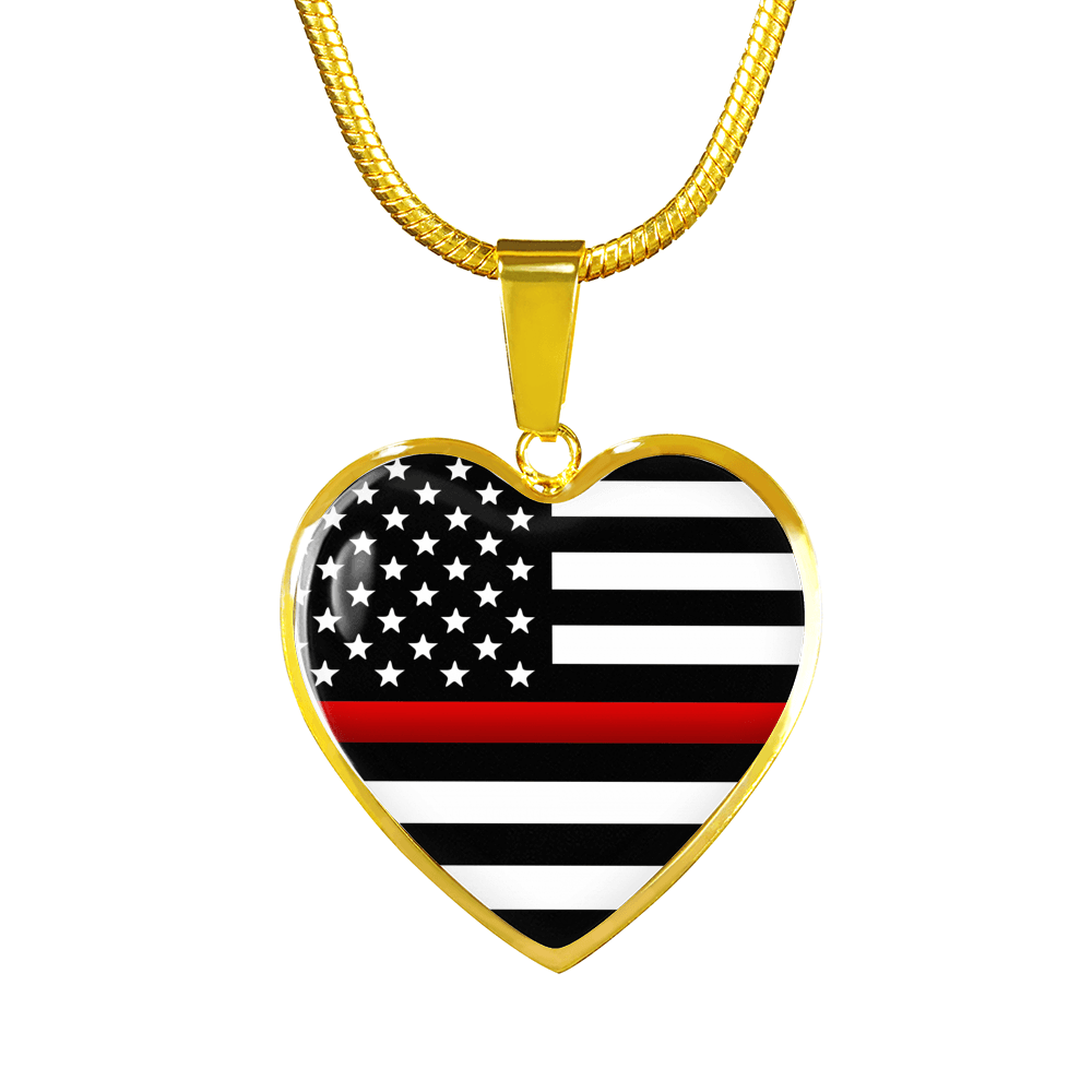 Thin Red Line Heart Necklace - Heroic Defender