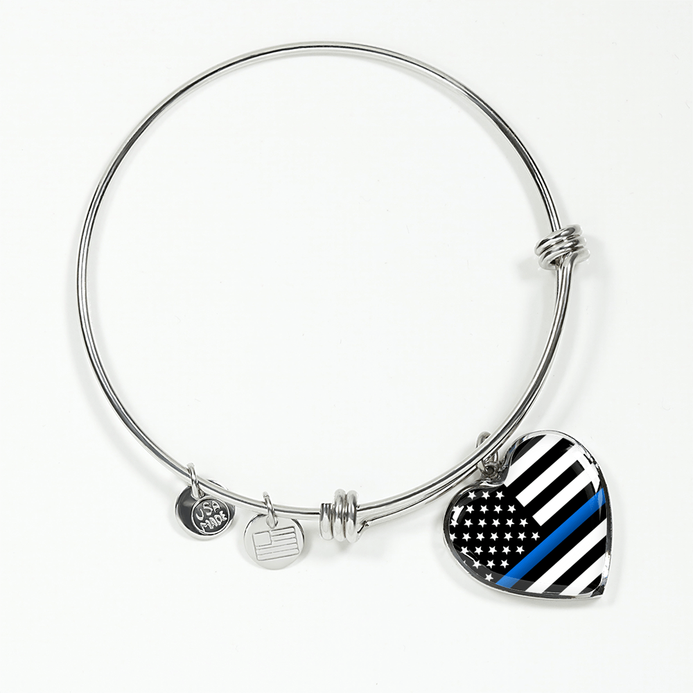 Thin Blue Line Heart Bangle Bracelet - Heroic Defender