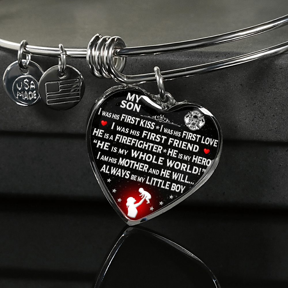 Firefighter Mom "I Am His Mother" Bangle Bracelet - Heroic Defender