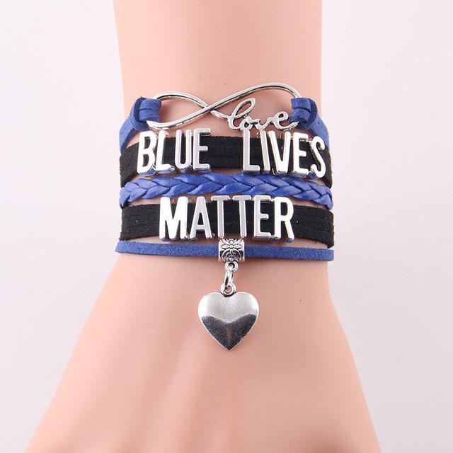 Police Blue Lives Matter Infinity Love Bracelet With Heart Charm - Heroic Defender