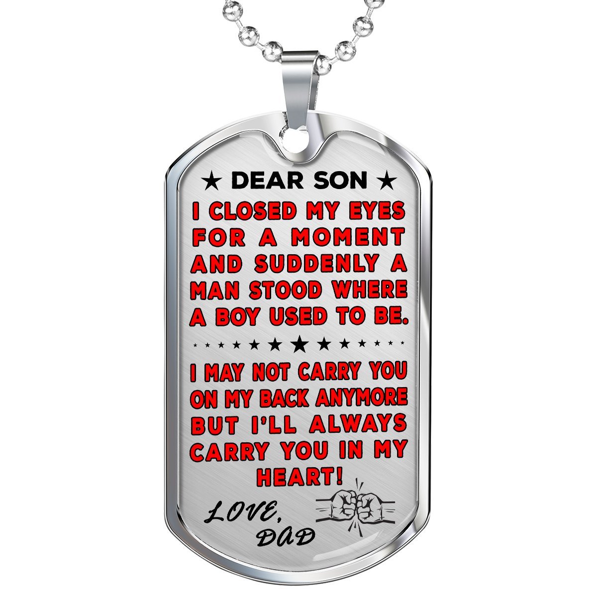 Dad To Son "You're In My Heart" Dog Tag | Heroic Defender