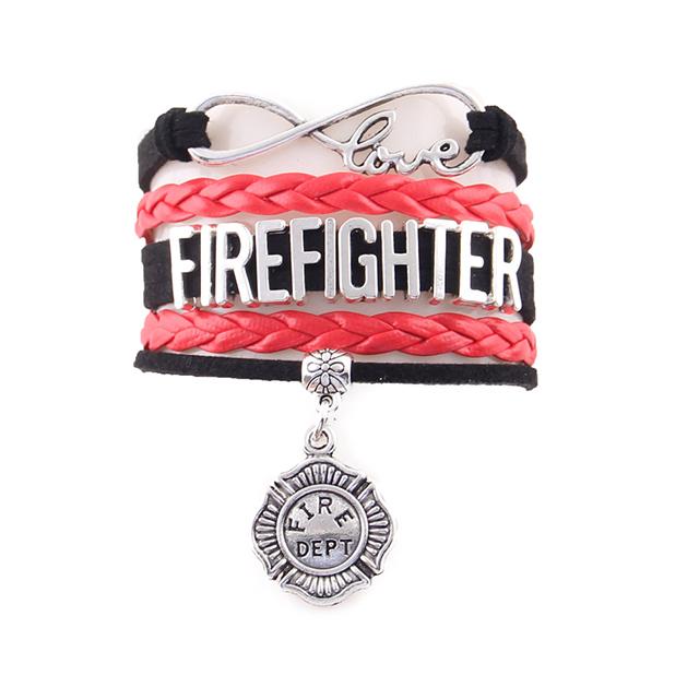 Firefighter Infinity Love Bracelet With Fire Dept Charm - Heroic Defender