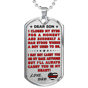 Firefighter Dad To Son "You're In My Heart" Dog Tag | Heroic Defender