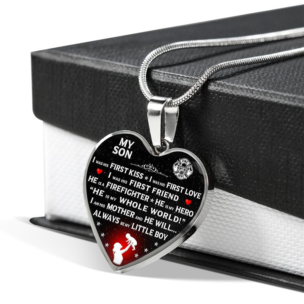 Firefighter Mom "I Am His Mother" Heart Necklace - Heroic Defender