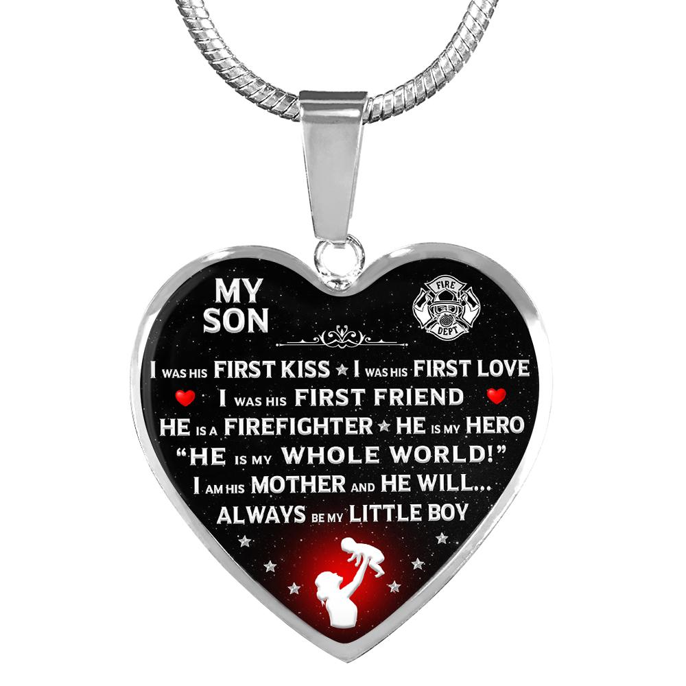 Firefighter Mom "I Am His Mother" Heart Necklace - Heroic Defender