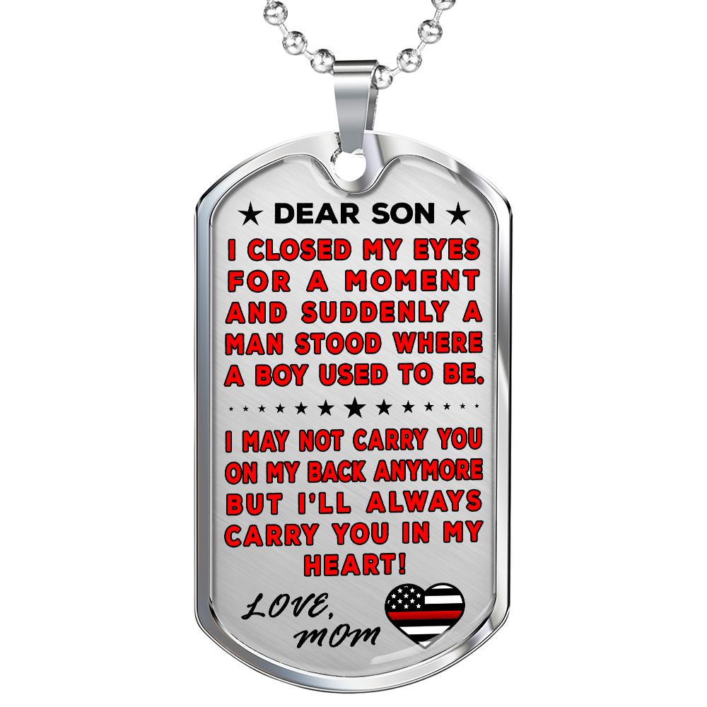 Firefighter Mom To Son "You're In My Heart" Dog Tag | Heroic Defender
