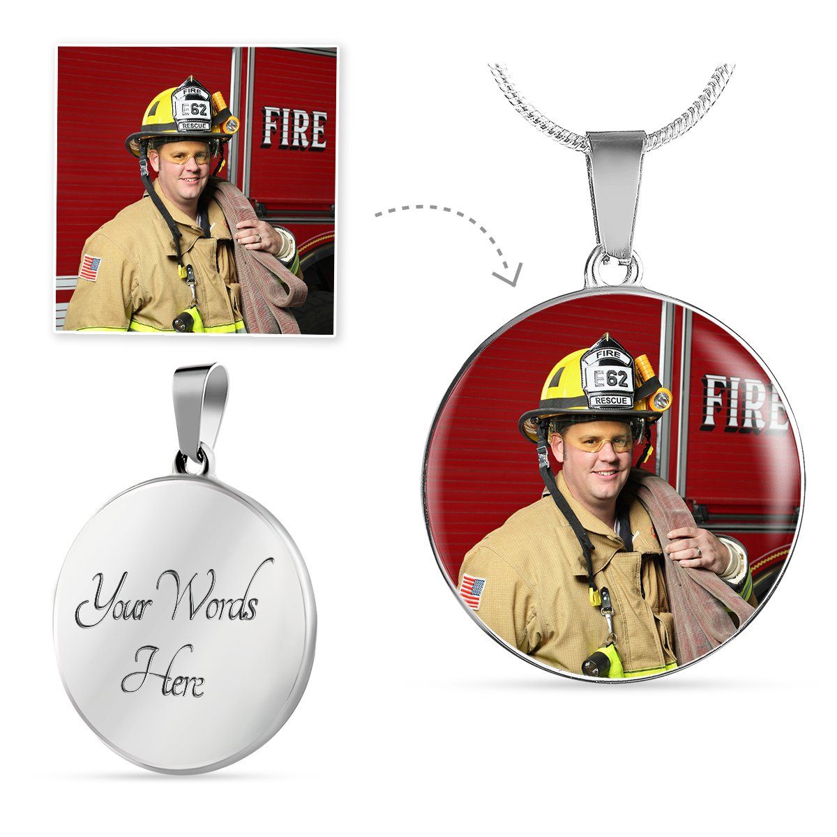 Firefighter Personalized Photo Circle Necklace - Heroic Defender