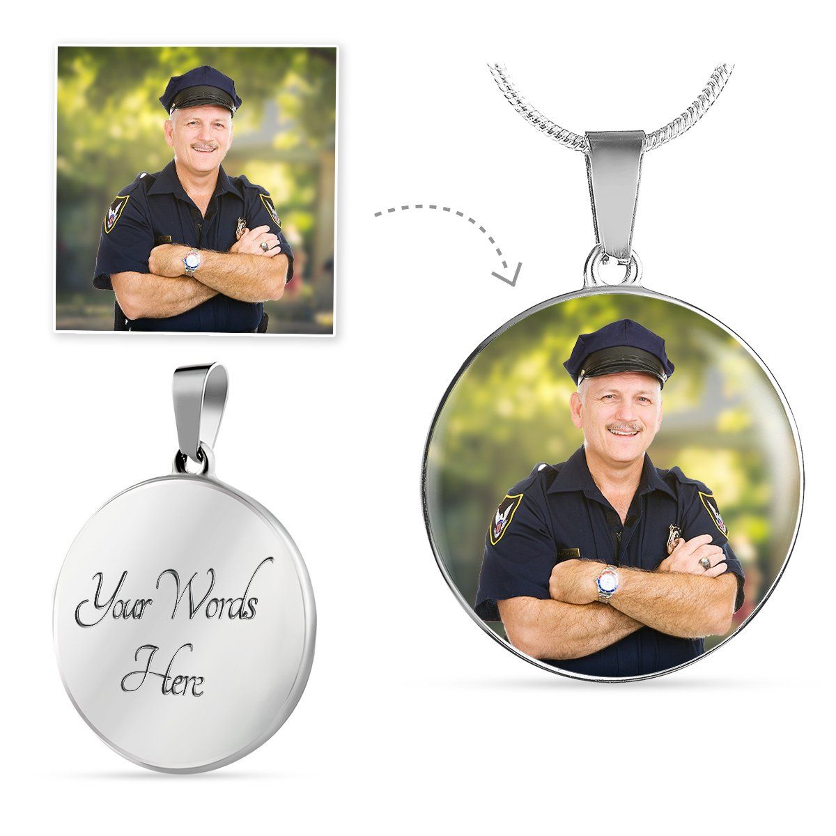 Law Enforcement Personalized Photo Circle Necklace - Heroic Defender