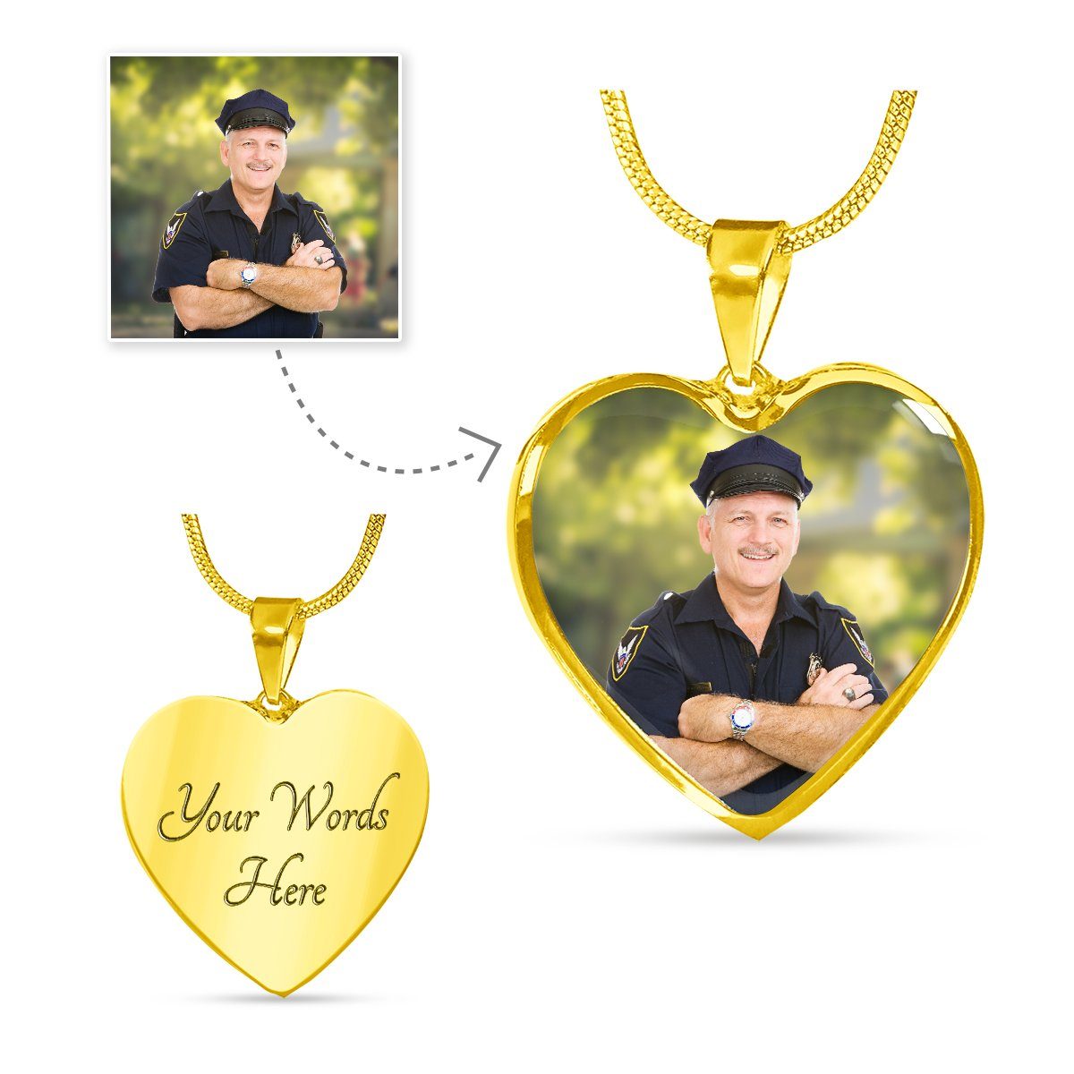 Law Enforcement Personalized Photo Heart Necklace - Heroic Defender