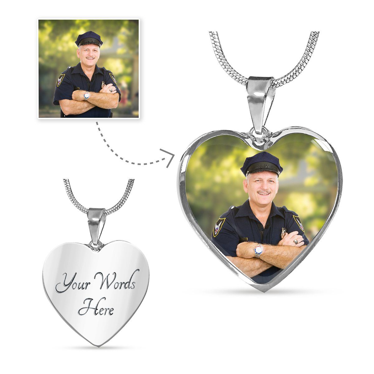 Law Enforcement Personalized Photo Heart Necklace - Heroic Defender