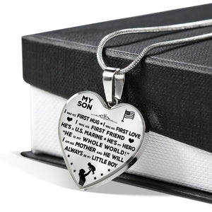 Marine Mom "I Am His Mother" Heart Necklace | Heroic Defender
