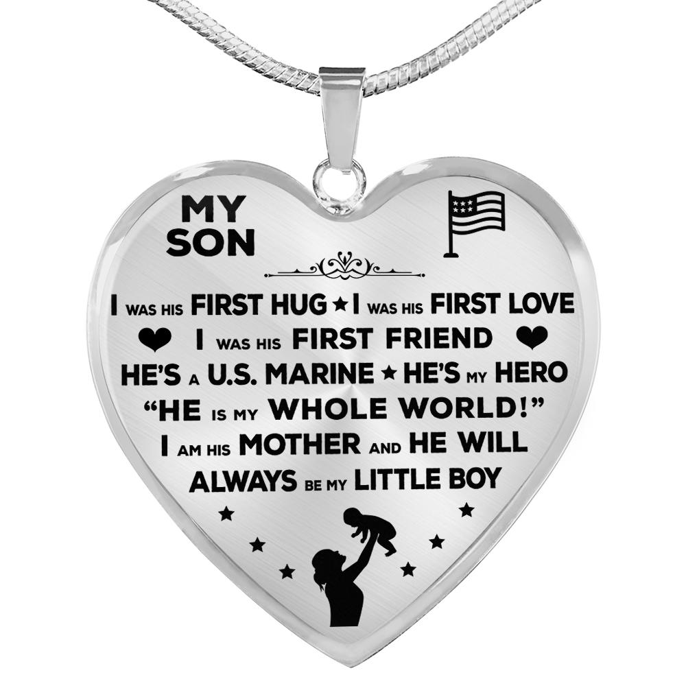 Marine Mom "I Am His Mother" Heart Necklace | Heroic Defender