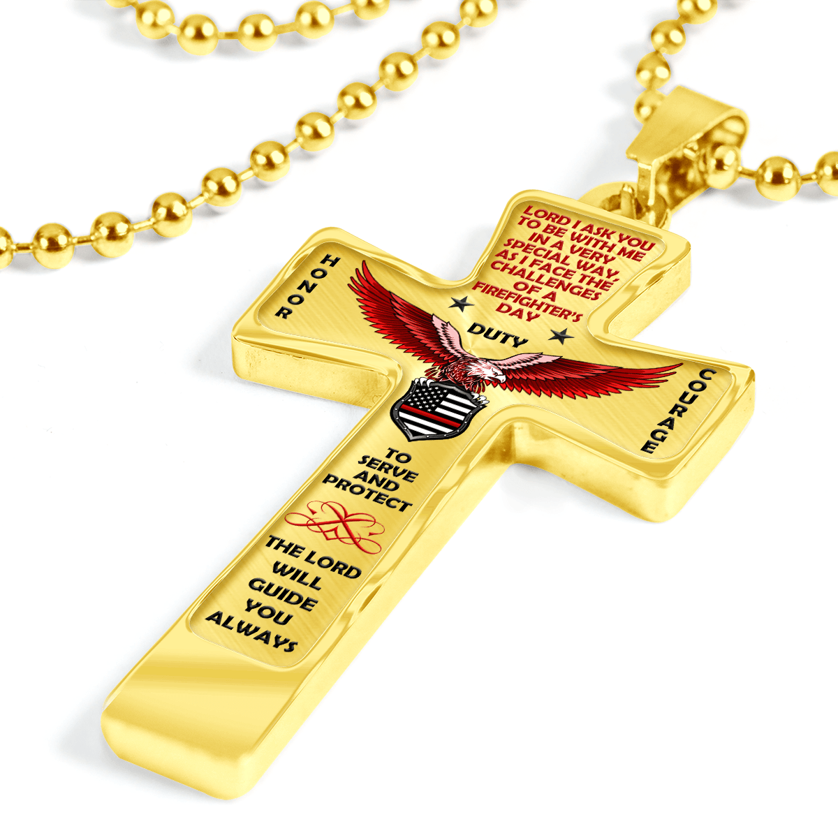 Men's Firefighter "Honor Duty Courage" Cross Necklace - Heroic Defender