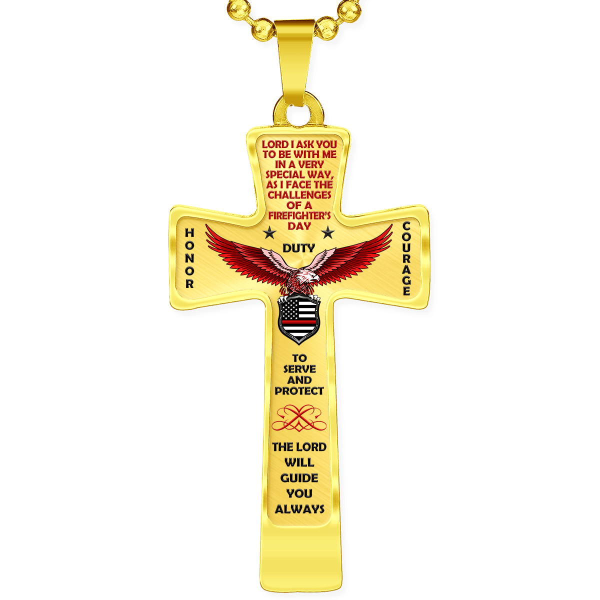 Men's Firefighter "Honor Duty Courage" Cross Necklace - Heroic Defender