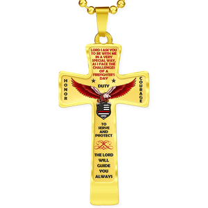 Men's Firefighter "Honor Duty Courage" Cross Necklace - Heroic Defender