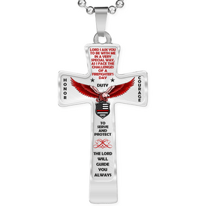 Men's Firefighter "Honor Duty Courage" Cross Necklace - Heroic Defender