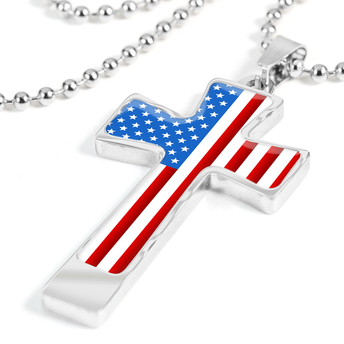 Men's Patriotic American Flag Cross Necklace - Heroic Defender