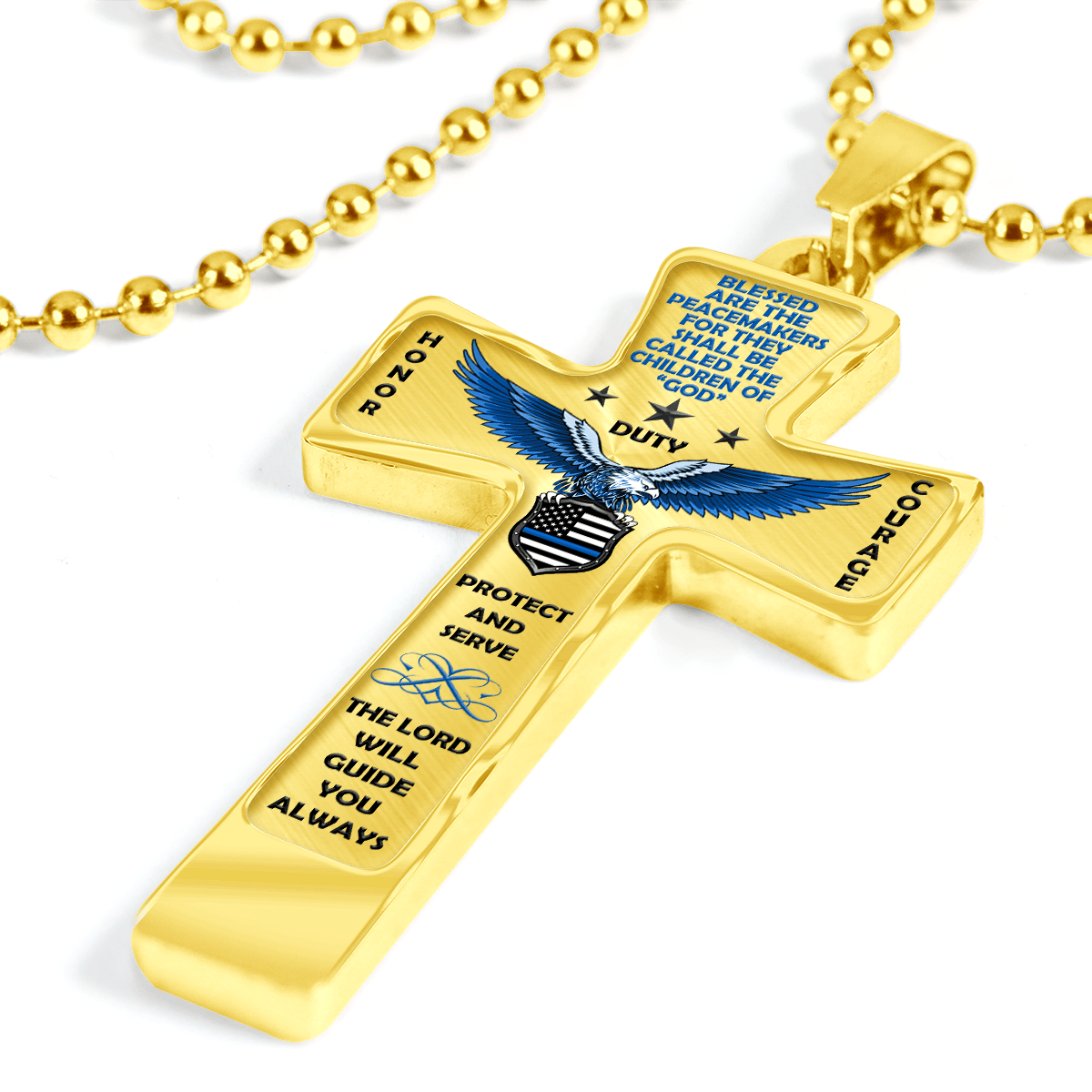 Men's Police "Honor Duty Courage" Cross Necklace - Heroic Defender
