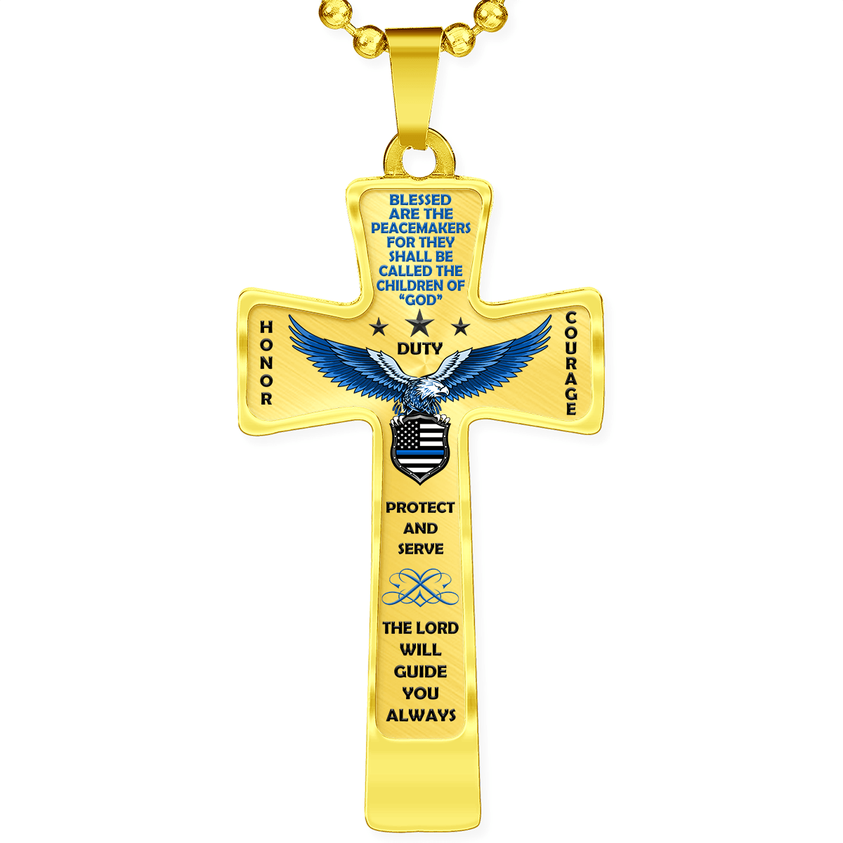Men's Police "Honor Duty Courage" Cross Necklace - Heroic Defender