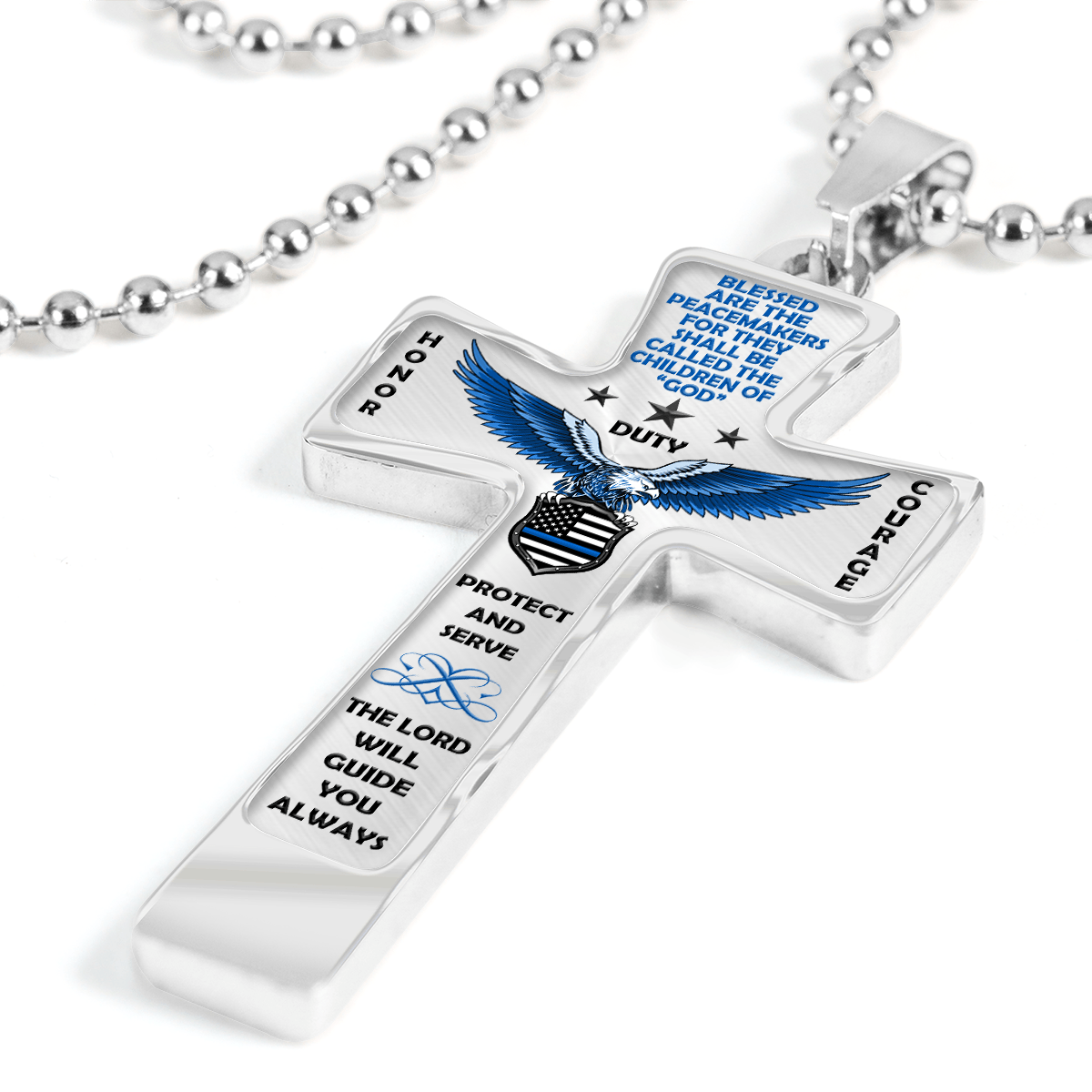 Men's Police "Honor Duty Courage" Cross Necklace - Heroic Defender