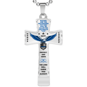 Men's Police "Honor Duty Courage" Cross Necklace - Heroic Defender