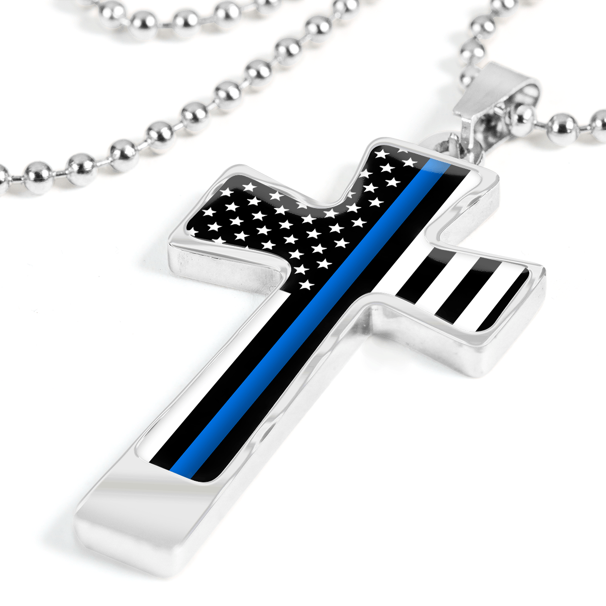 Men's Thin Blue Line Flag Cross Necklace - Heroic Defender