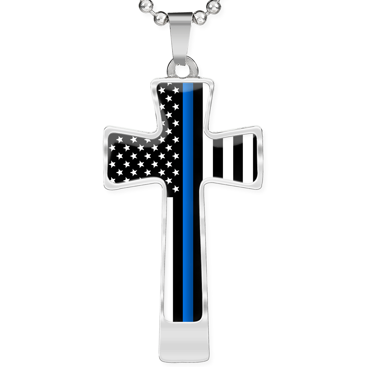 Men's Thin Blue Line Flag Cross Necklace - Heroic Defender