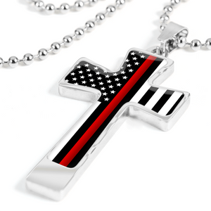 Men's Thin Red Line Flag Cross Necklace - Heroic Defender