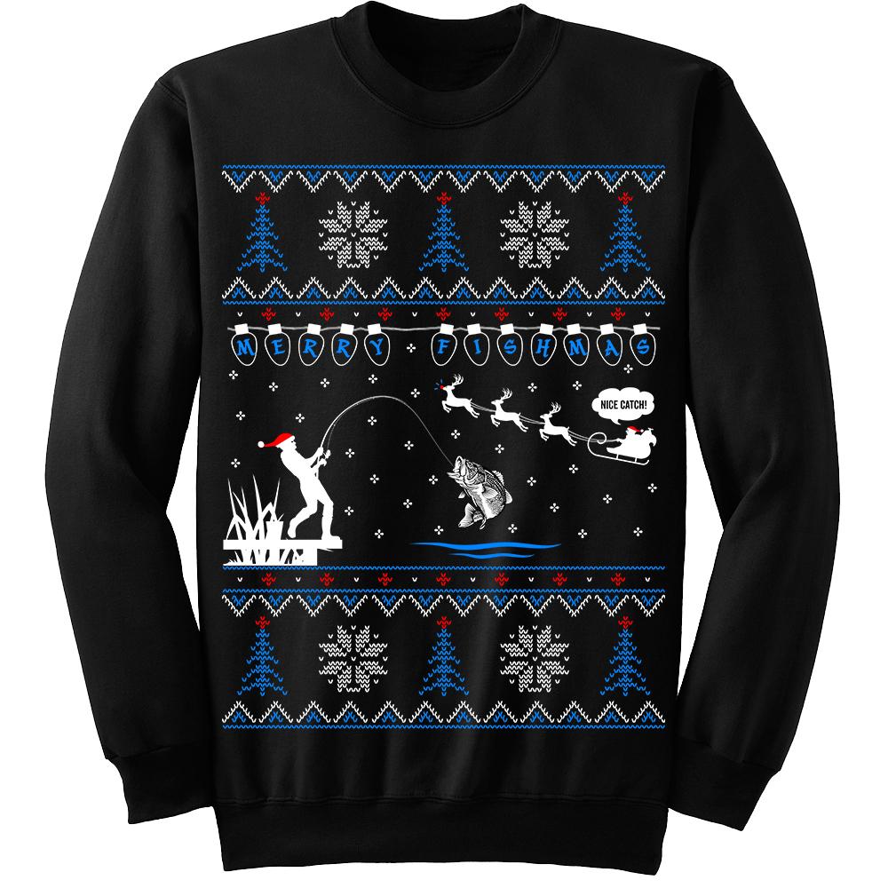 Merry Fishmas Bass Fishing Christmas Sweater