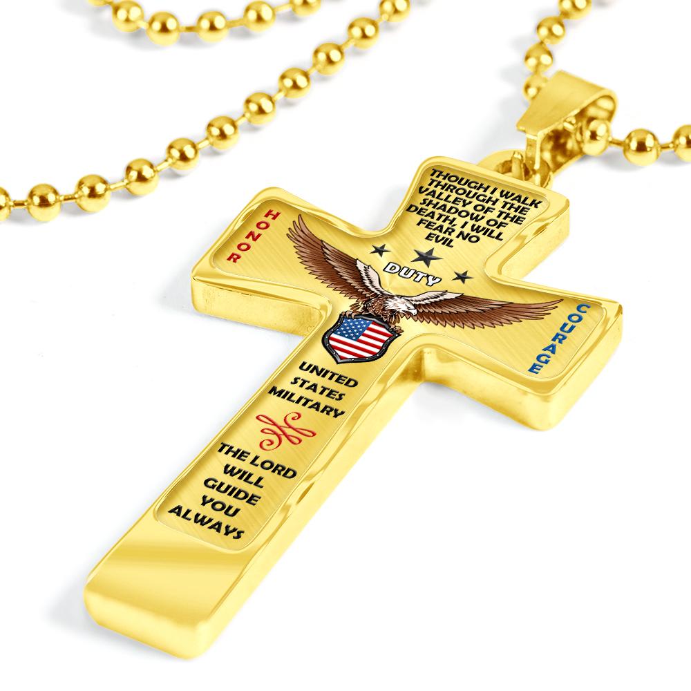 U.S. Military "Honor Duty Courage" Cross Necklace | Heroic Defender