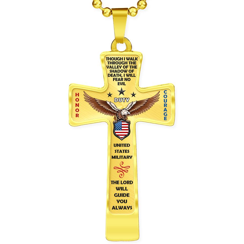 U.S. Military "Honor Duty Courage" Cross Necklace | Heroic Defender