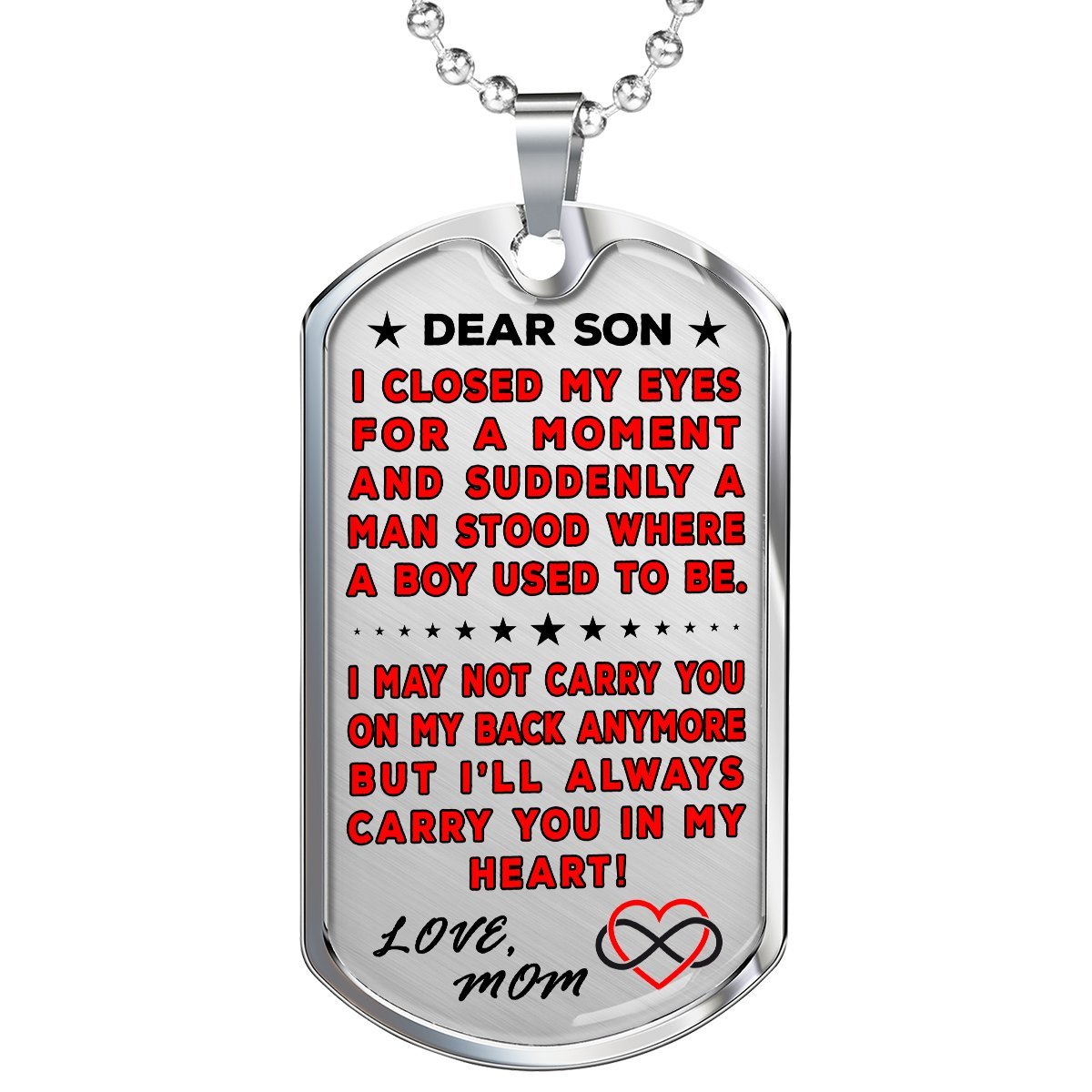 Mom To Son "You're In My Heart" Dog Tag | Heroic Defender