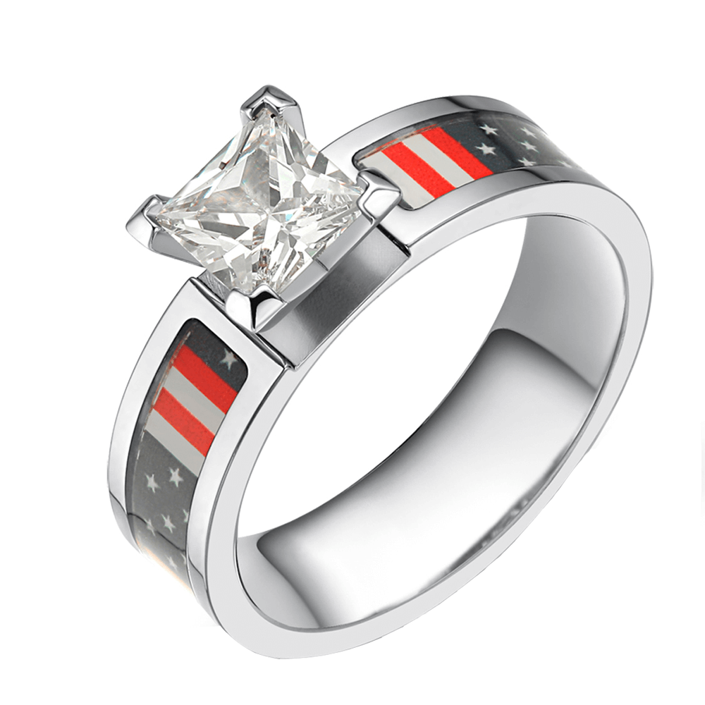 Patriotic American Flag Titanium Ring - Heroic Defender