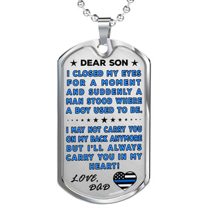 Police Dad To Son "You're In My Heart" Dog Tag | Heroic Defender
