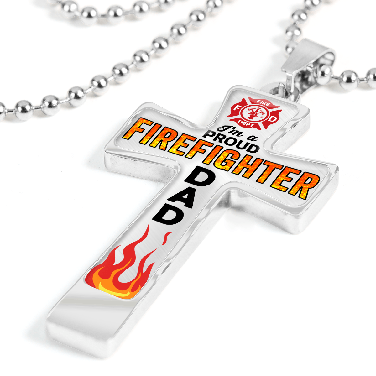 Proud Firefighter Dad Cross Necklace - Heroic Defender