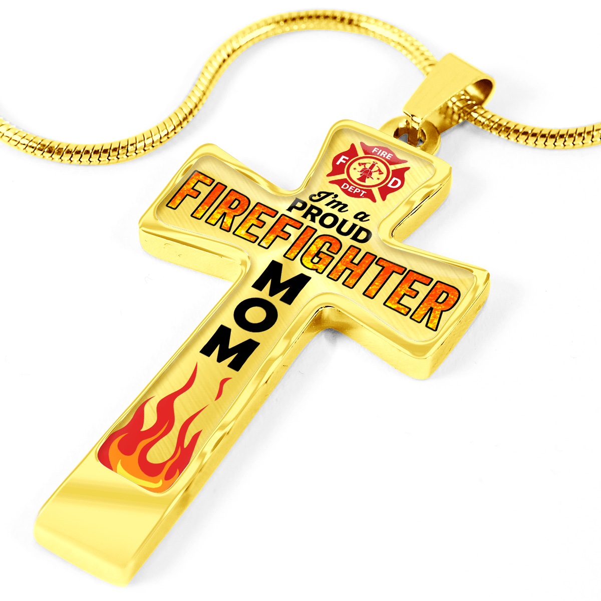 Proud Firefighter Mom Cross Necklace - Heroic Defender