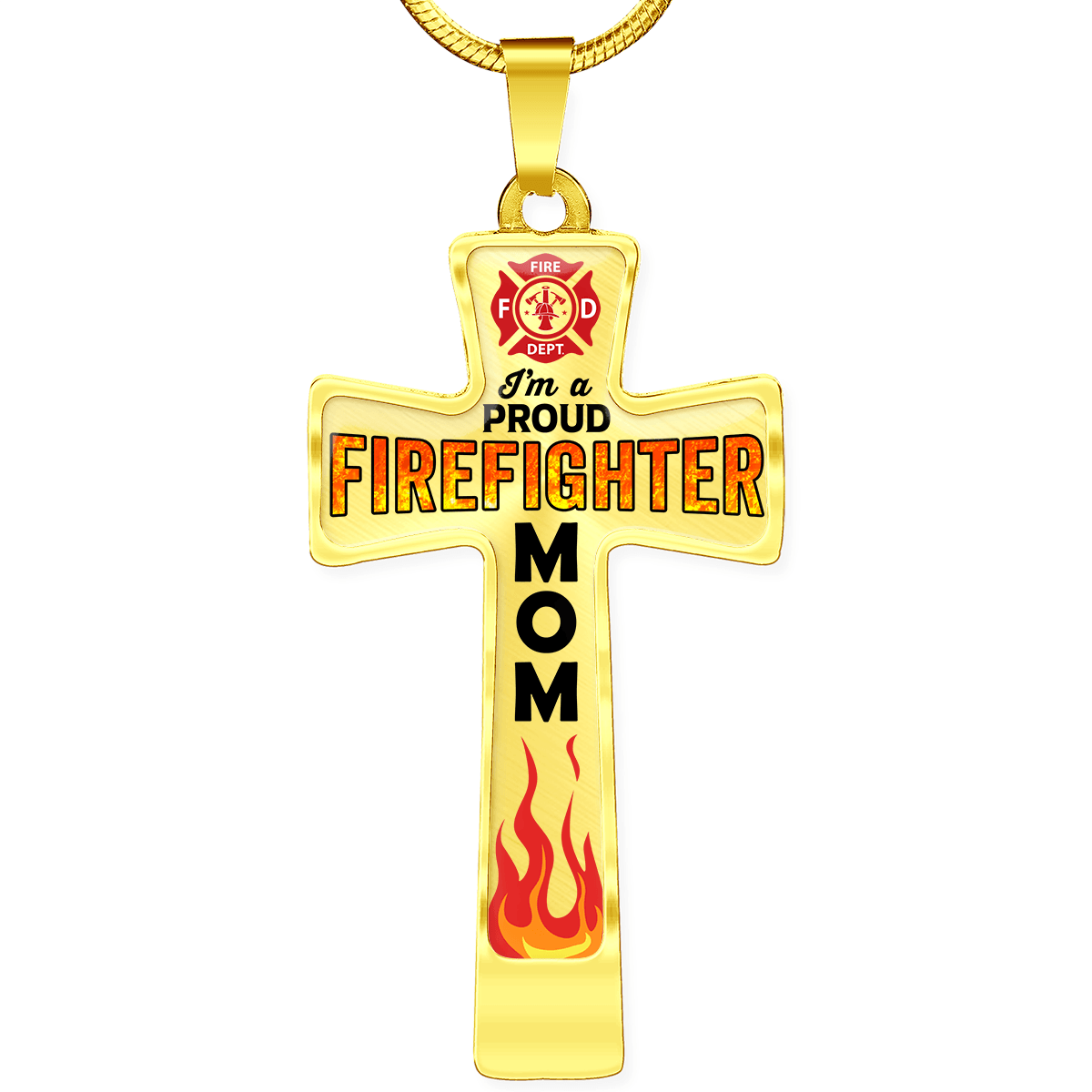 Proud Firefighter Mom Cross Necklace - Heroic Defender