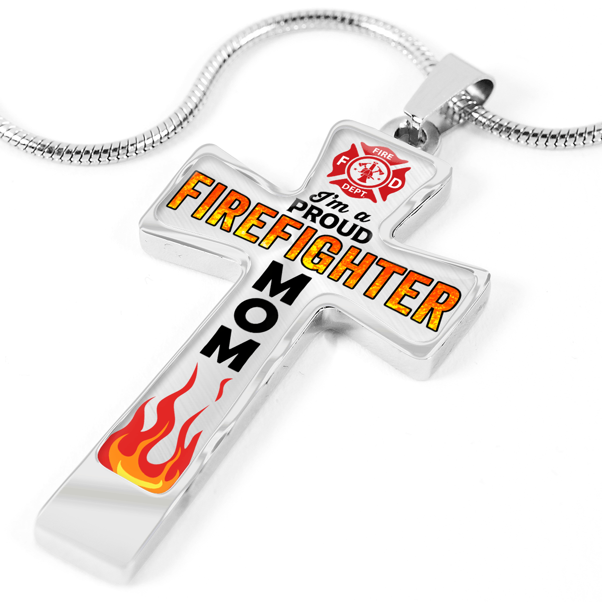 Proud Firefighter Mom Cross Necklace - Heroic Defender