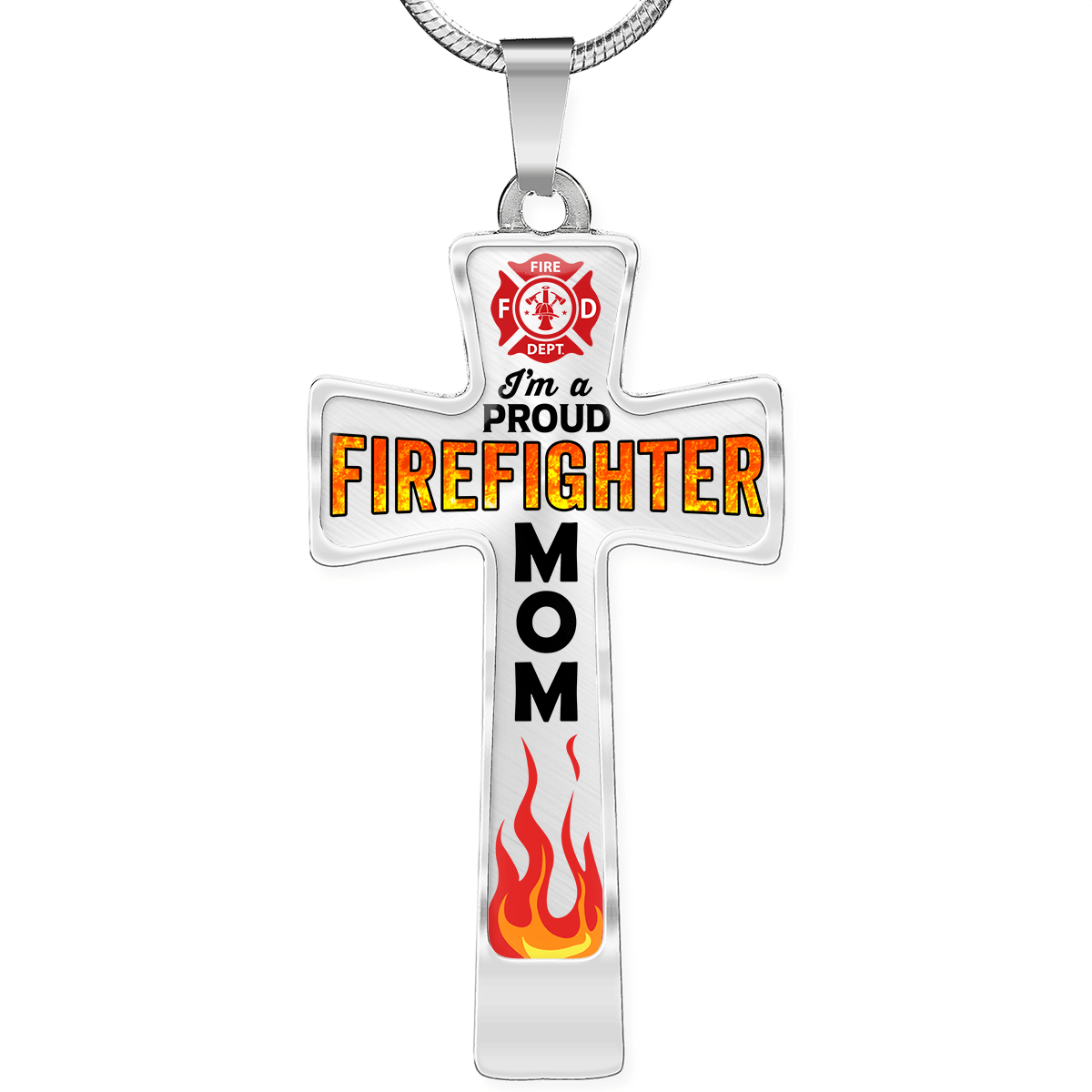 Proud Firefighter Mom Cross Necklace - Heroic Defender