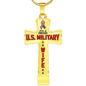 Proud Military Wife Cross Necklace | Heroic Defender