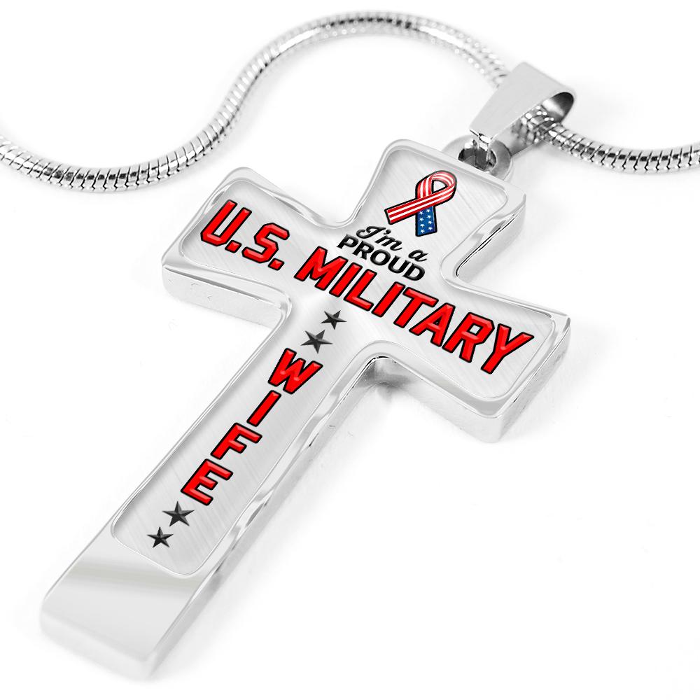 Proud Military Wife Cross Necklace | Heroic Defender