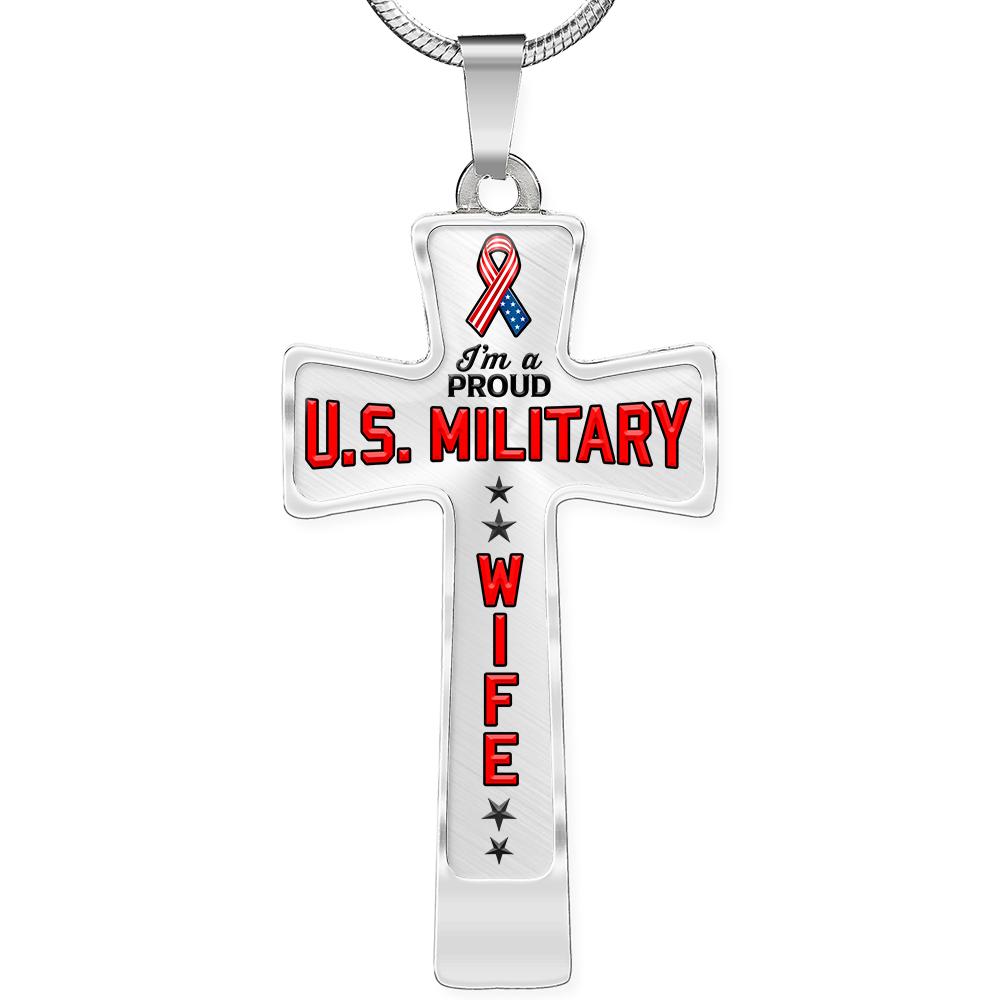 Proud Military Wife Cross Necklace | Heroic Defender