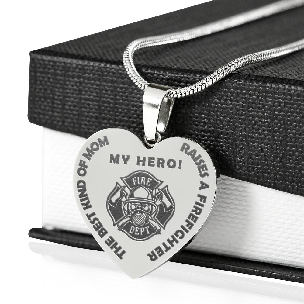 The Best Mom Raises a Firefighter Engraved Necklace | Heroic Defender